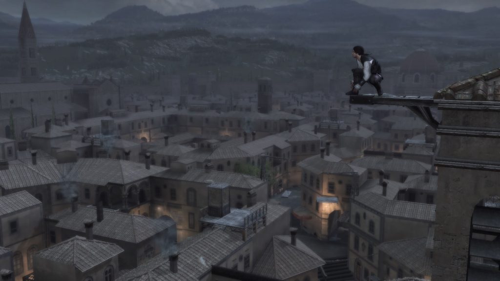 Punto de vista en Assassin's Creed II, que ofrece una vista panorámica de la ciudad